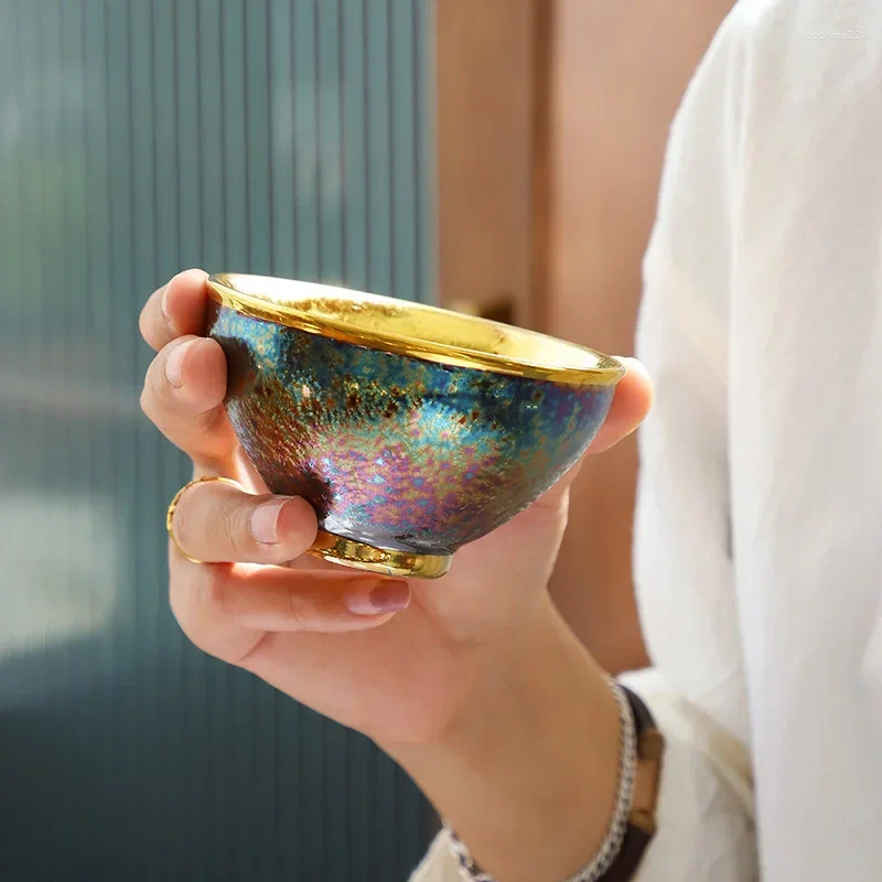 Conjuntos de chá Jun Kiln Peacock Gilt Teacup Jianzhan Master Cup Cerâmica Conjunto de Chá Chapéu Colorido Chinês