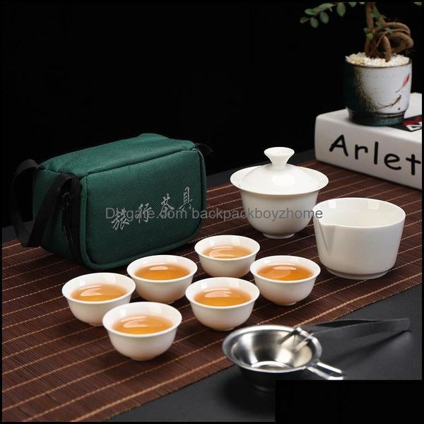 Conjuntos de té Cocina Comedor Bar Home Garden Set Viaje chino Kung Fu Té Cerámica Taza portátil Servicio de porcelana G OTFHI