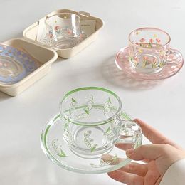 Juegos de té Copa coreana Planta pintada a mano Taza de café de flores de cocina para el hogar