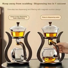 Ensembles de thé Kungfu couvercle diversion verre paresseux thé fabricant magnétique ensemble automatique pot d'eau bol rotatif boire avec