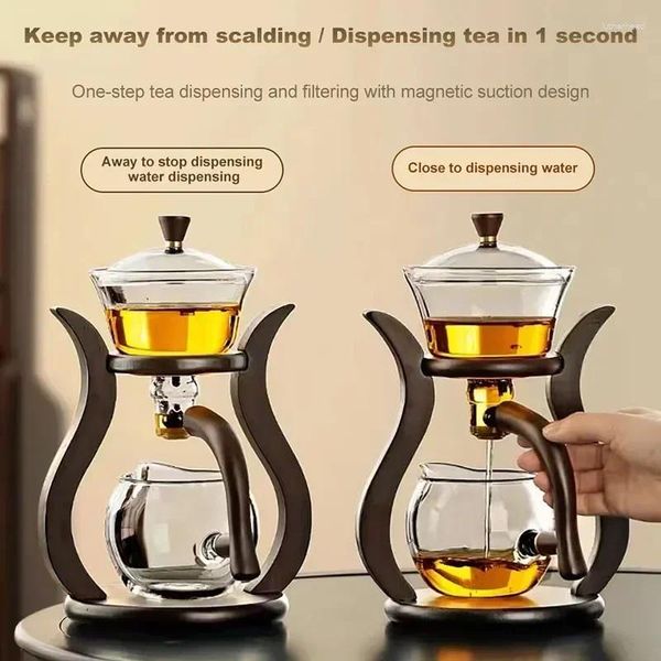 Conjuntos de té Kungfu Cubierta Diversion Glass Lazy Tea Magnetic Maker Set Automático Water Pot Tazón Giratorio Beber con