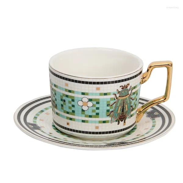 Ensembles de voiles de thé l léger luxe de style pastoral américain tracer la tasse de tasse de jante en or