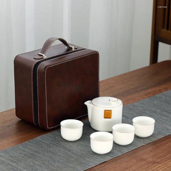 Ensembles de voiles de thé Lanolin Jade White Chinois Designer Tendance Top Quality Travel Portable One Pot Four Tasses Cadeaux d'affaires de thé