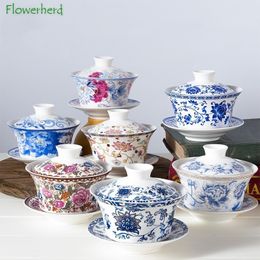 Teaware -sets grote 300 ml bot China keramische Gaiwan blauw en witte Tureen Overglalaze Cup Porselein Kung Fu Set 230406