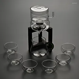 Ensembles de thé paresseux chinois en verre thé café ensemble déviation d'eau magnétique couvercle rotatif bol semi-automatique théière costume