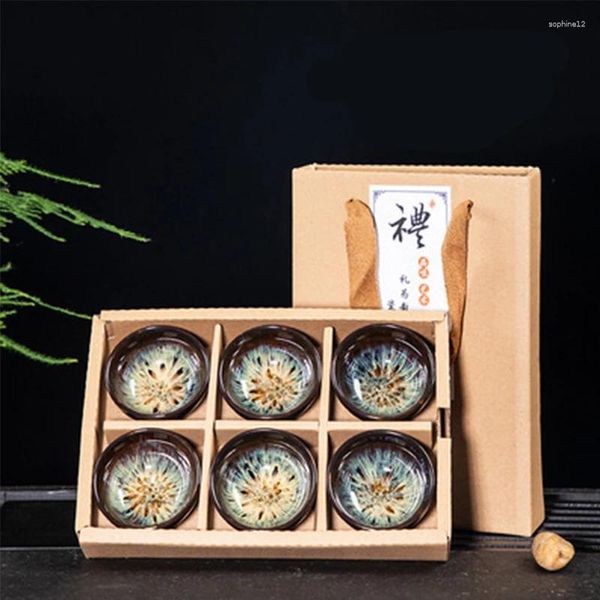 Ensembles de thé LIZAOTAO service à thé four tourné tasse à thé en céramique 6 pièces petit bol de style japonais boîte-cadeau Portable tasse d'emballage
