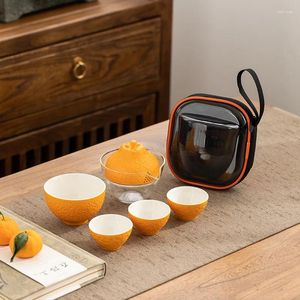 Teaware -sets Lucky Ceramic Glass Quik Cup Creative Ugly Orange Outdoor Portable Travel Tea Set Company cadeau