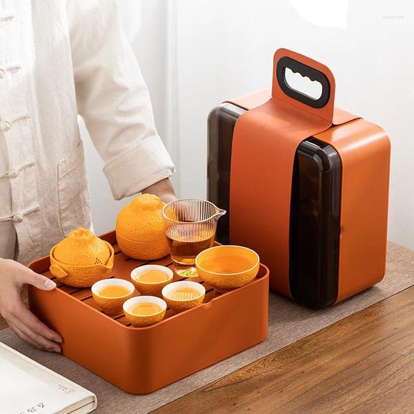 Ensembles de voies de thé Lucky Italie Creative Portable Travel Tea Set Orange Outdoor Making Tools Combination Chinois