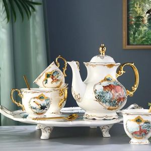 Service à thé de luxe en porcelaine, vaisselle de l'après-midi, Design Jungle, tasse à café à bord doré, tasse à lait glacée Heraeus pour l'extérieur