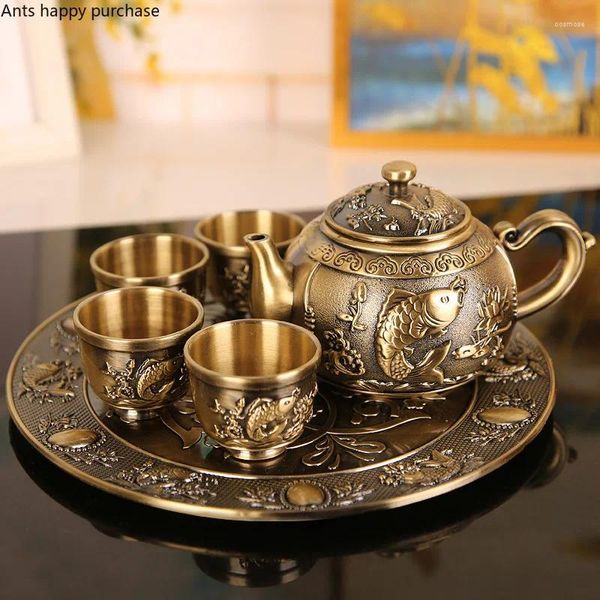 Ensembles de thérapie de thé Ensemble de thé en métal 6 pièces 1 pot 4 tasse de tasses plateau tasse de théiveaux de théâtre de théâtre fabrication d'ustensiles