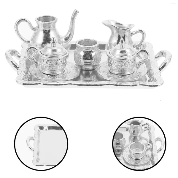 Ensembles de service à thé, Mini théière, tasse, assiette, bouilloire à thé en métal miniature, meubles de maison de poupée, ustensiles de salle à manger, jouets pour enfants, cadeaux