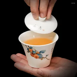 Juegos de té, juego de té de porcelana de Jade y grasa de cordero, sopera de negocios para el hogar, taza de té Simple de caqui Ruyi, cocina