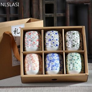 Theewaar Sets NLSLASI Chinese keramische theekop enkel antiek blauw en wit porselein persoonlijk meesterwijnglas 6st