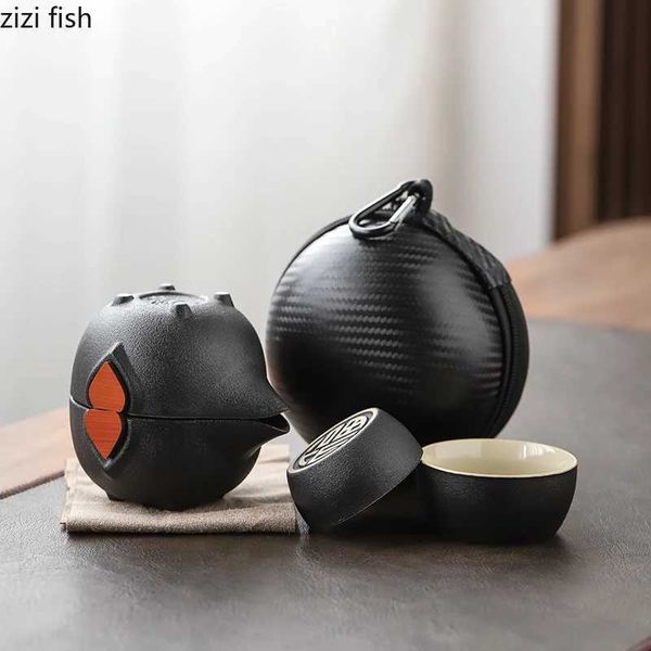 Ensembles de voiles de thé un pot et deux tasses ensemble de thé en céramique sac de voyage portable équipement de thé de thé en plein air