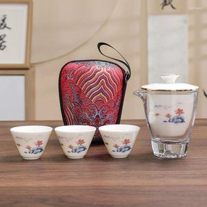 Ensembles de thé en plein air voiture voyage service à thé Portable blanc porcelaine couverture bol tasse rapide verre cadeau en gros