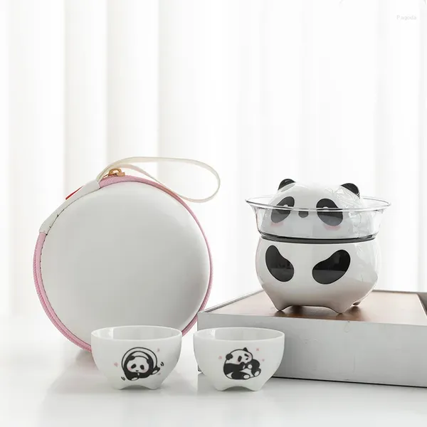 Juegos de té de té Panda Glas de té de copa de cerámica de cerámica linda tetera