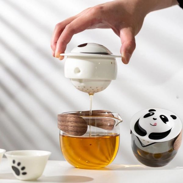 Juegos de té Panda herramientas para hacer té tazas de té de cerámica para un juego de almacenamiento de viaje taza de té chino viaje corto fiesta en el jardín