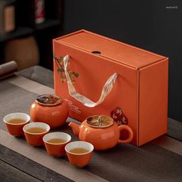 Theeservies Sets Persimmon Ruyi Theeservies Geschenkdoos Hoog uiterlijkniveau Thuis Keramische theepot Kan kopje fris en schattig