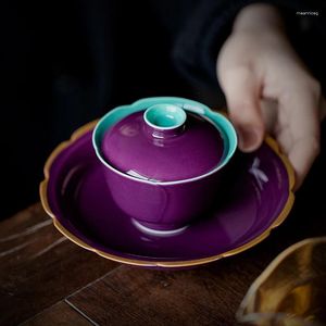 Ensembles de voiles de thé Platycodon Purple Sanchai Ceramic Cup simple Bol simple avec couvercle Chinese Tea Ensemble