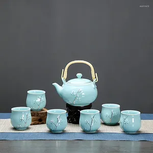 Service à thé en porcelaine, 1 Pot, 6 tasses, service à thé, infuseur en céramique de Style chinois, théière, bouilloire, cérémonie Portable avec plateau