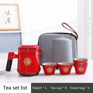 Teaware -sets Porselein Chinese kungfu Travel Tea Set keramische draagbare buitenbeker campingapparatuur houten handvat tepot drinken