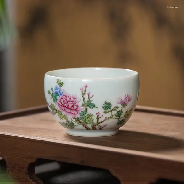 Ensembles de service à thé four en porcelaine émail pivoine Couple tasses tasse à thé maître unique peint à la main ensemble Jingdezhen