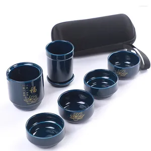 Ensembles de voiles de thé Portable Ceramics Tapot Gaiwan Teacups Handmade Travel Office Chinese Tea Set Water Butet Coffee Pot Sac