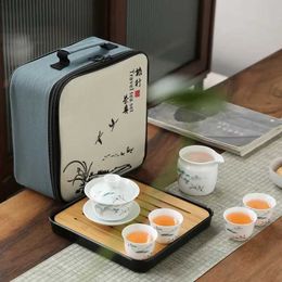 Ensembles de voies de thé Portables Chinois Kung Fu Tea Drinkware Set Ceramic TeaCup Porcelain Gaiwan Mug Cérémonie de voyage Théâtre