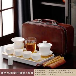 Juego de té de té portátil Kungfu Tea para viajero Chinoiserie Mutton-Fat Jad Travel Elegant Packaging Auto uso o como regalo