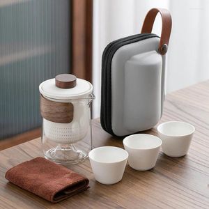 Ensembles de service à thé ensemble de tasses à thé de voyage portables petit verre extérieur un Pot trois tasses en céramique