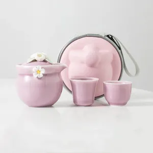 Ensembles de voitures de thé Ensemble de thé de voyage portable en céramique tasse tasse tasse rose tasse exhaute chinois extérieur pour femmes chinois