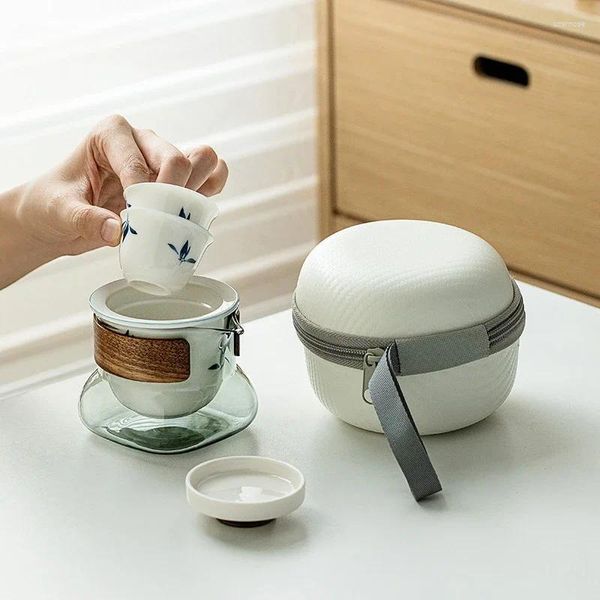 Juegos de té de té Pure pinta a mano Kit de té de té de mariposa creativa 1 olla 2 tazas fabricante de cafés de organizador al aire libre portátiles suministros