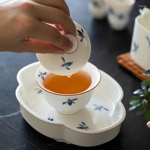 Ensembles de thé orchidée pure peinte à la main trois bols couverts tasse à thé unique service à thé en céramique chinoise sans préhension