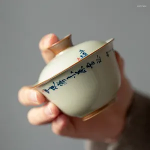 Ensembles de service à thé, bol couvert de nuit froide, écrit à la main, tasse à thé unique en céramique chinoise, ensemble infuseur à thé Gaiwan avec couvercle