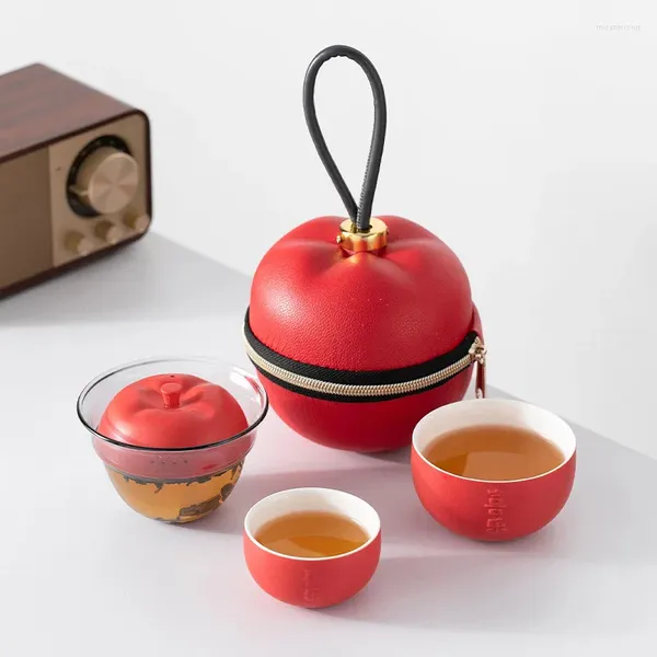 Services à thé Qian'an Xile Service à thé de voyage tasse rapide un Pot deux tasses cadeau de noël pomme chinoise