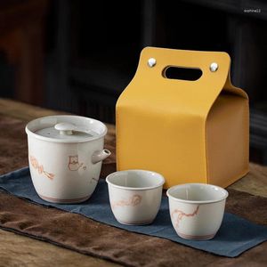 Ensembles de thé Ensemble rapide tasse un pot deux tasses en céramique japonaise set TEA TEA Voyage portable pour les personnes