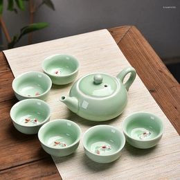 Service à thé théière forêt rouge Jingdezhen service à thé en porcelaine bleue et blanche Double tasse Kung Fu résistante à la chaleur en céramique
