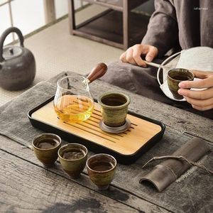 Conjuntos de té, juego de té de cerámica en bruto Retro, bandeja de burbujas secas para el hogar pequeña y sencilla, caja de regalo, olla y taza al por mayor