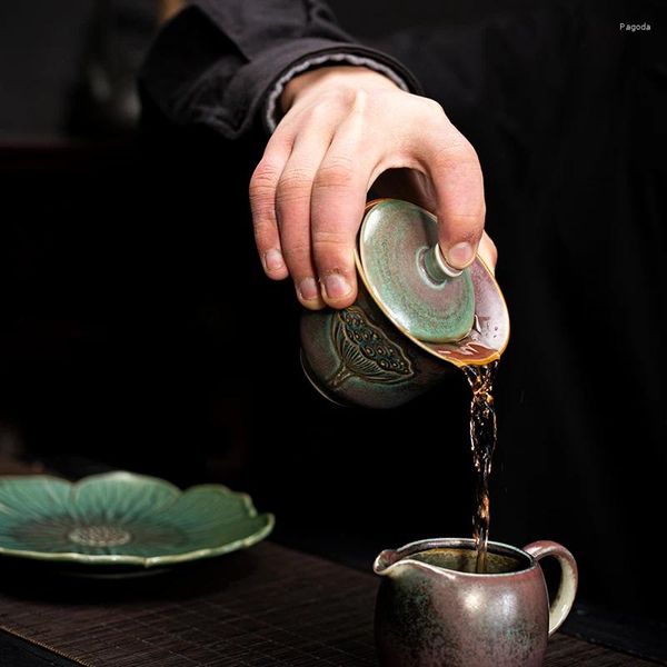 Ensembles de thé Style rétro chinois porte-bonheur Pot portant soupière en céramique service à thé tasse Table Gaiwan four cuit bol à couvercle