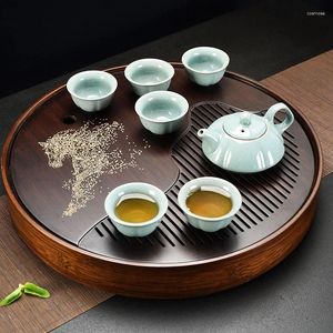 Ensembles de thé plateau à thé rond en bambou ensemble de Kung-Fu chinois de haute qualité plaque de rangement à motif de cheval planche de rangement Cha Pan