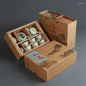 Teaware -sets Ru Kiln Ceramic Tea Set Huishoudelijk Pot Cup -deksel Theekup Gift Chinees en