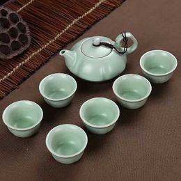 Teaware -sets Ru Kiln Tea Set 6pcs Tea Cup + 1pcs Teapot Ceramic en Pottery Teeware Teware Cups en Mokken Coffeeware Teaware Tea Cups Gaiwan