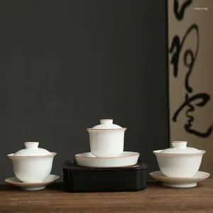 Ensembles de voiles de thé Ru Ware Sancai Gaiwan Ta Tasse de thé grande à la main de glace à la main en céramique céramique non scald fait chinois