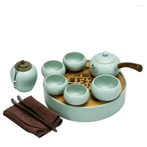 Juegos de té de té Ru Ware Té Cerámica Cerámica Vintage Ru-Porcelain Tapot Copa Bandeja pequeña para invitados de oficina Pot