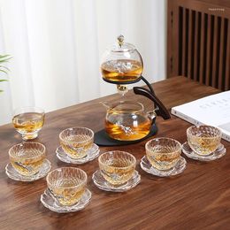 Juegos de teteras Juego de té de vidrio semiautomático Tetera transparente resistente al calor 3 estilos disponibles Taza de té Kunkgfu