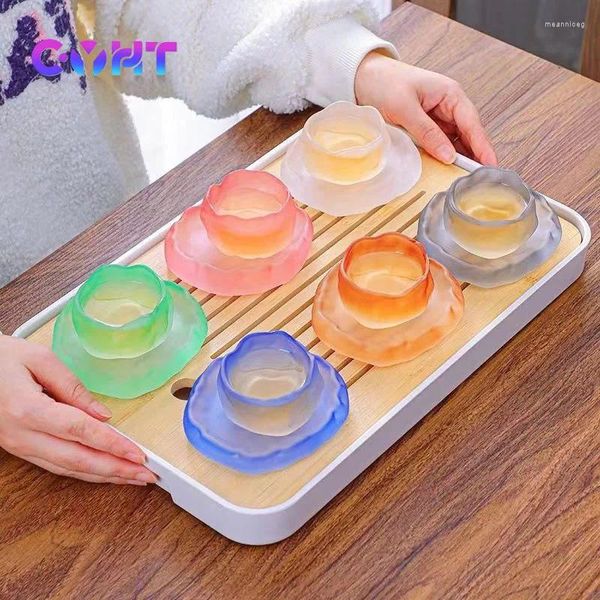 Juegos de té Set Cup Cup Japanese Frosted Coasters Boil Room Bowl 50ml 6 Colors Agua para la casa Critio de cristal sin plomo