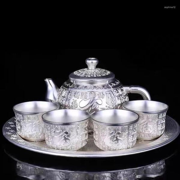 Ensembles de thérapie en argent tasses bols baguettes artisanat ornements argenterie année coffre-cadeaux de mariage théières