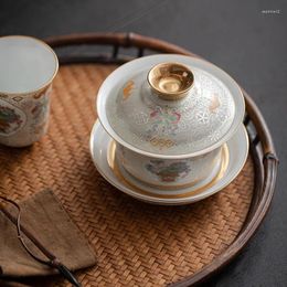 Theewaar Sets Zilveren Filigraan Gaiwan Hoogwaardige Keramische Theekop Emaille Volledige Kleur Vintage Brouwen Kom Enkele Geschenkdoos