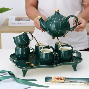 Ensembles de voiles de thé Simple European Style Ceramic Afternoon Tea Gift Coffee tasse coffee Set Porcelain avec plateau avec plateau