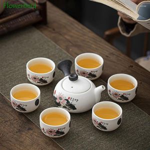 Ensembles de thé Ensemble de thé en céramique émaillée de flocon de neige Coffret cadeau Poterie Pot créatif et tasse de 6 chinois